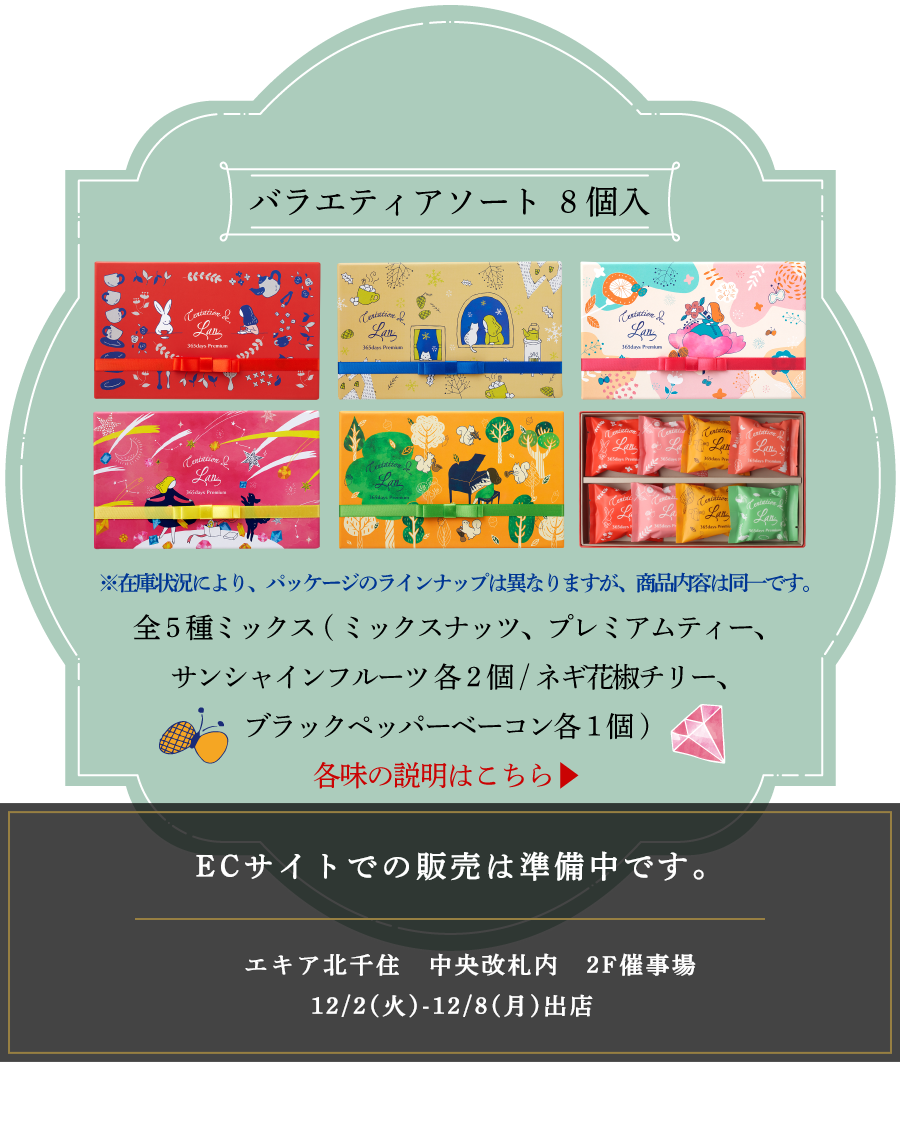バラエティアソートリックすると各味の説明画像が別タブで開きます。